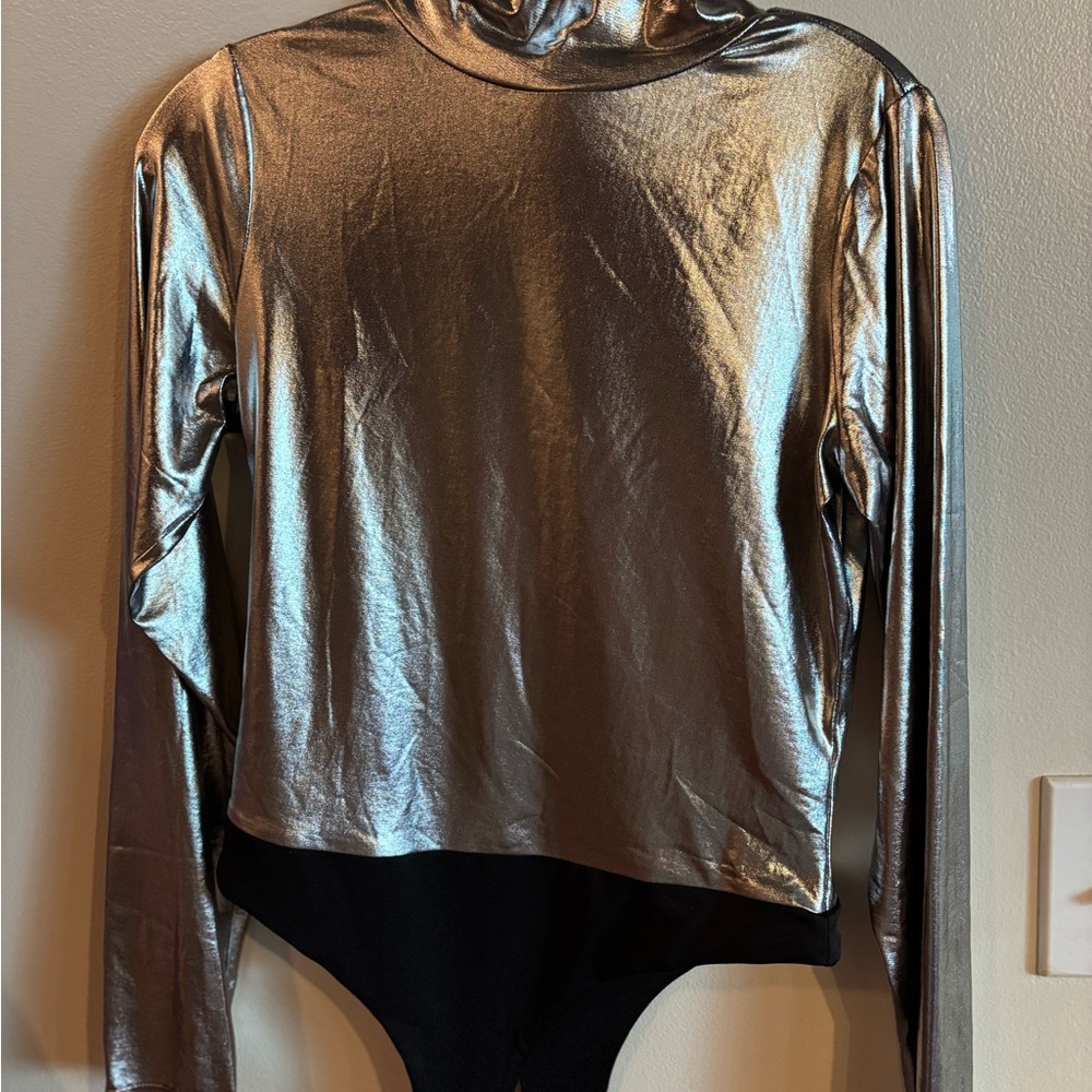AFRM Shimmering Silver Long Sleeve Bodysuit